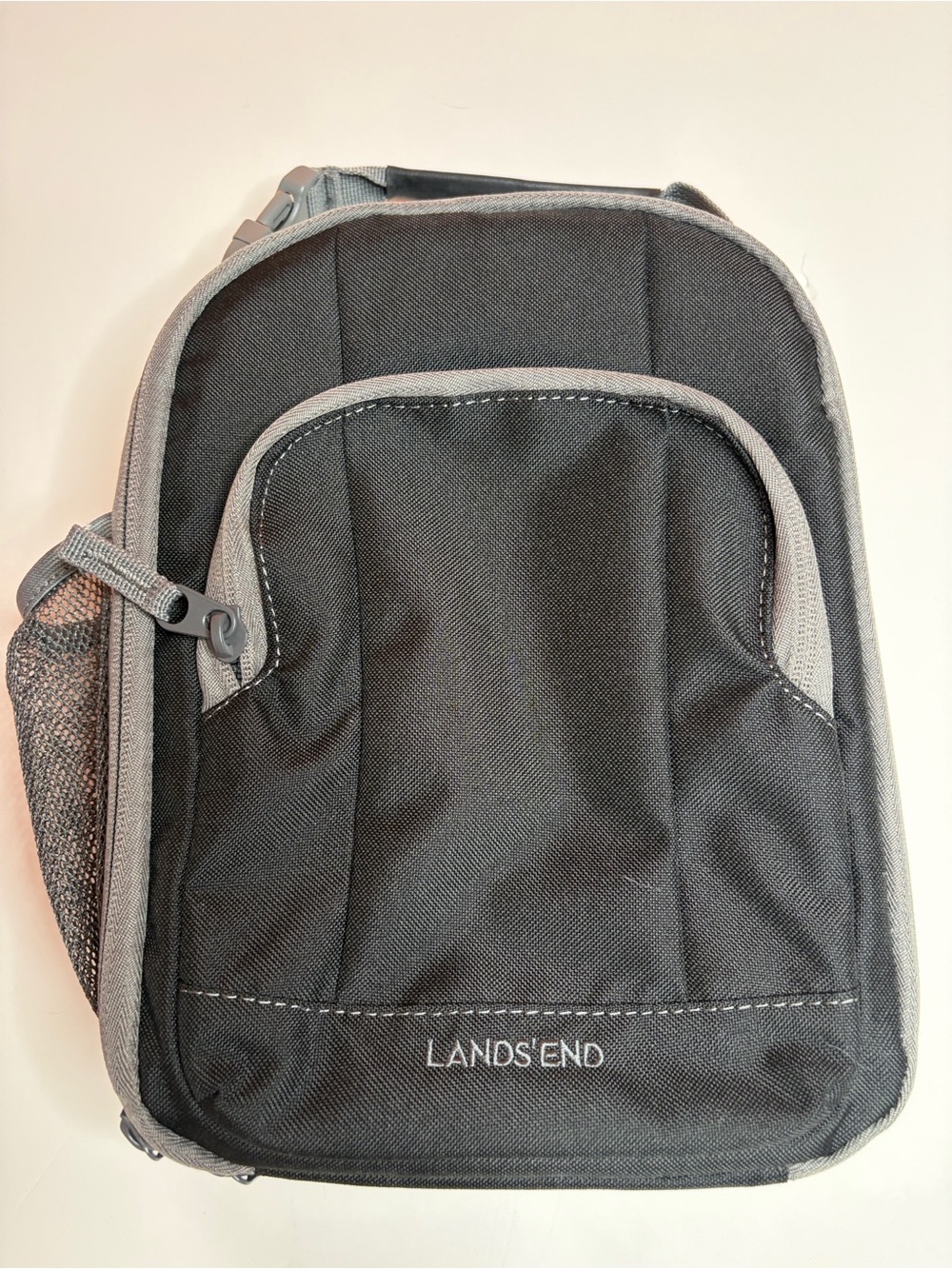 Lands’ End Black Gray Insulated Lunch Box Bag NWOT School Work